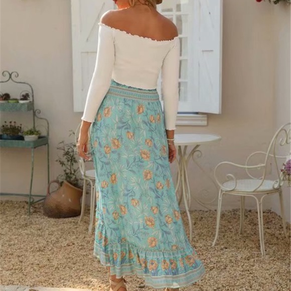 Boho Hippie Gypsy Floral HI LOw Maxi ruffle skirt - Picture 2 of 7